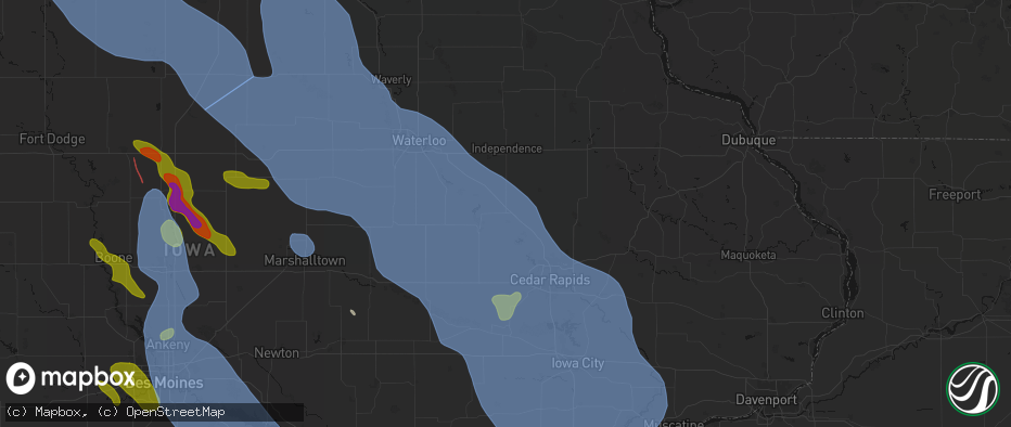 Hail map in Urbana, IA on July 20, 2026