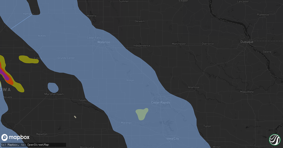 Hail map in Urbana, IA on July 20, 2026