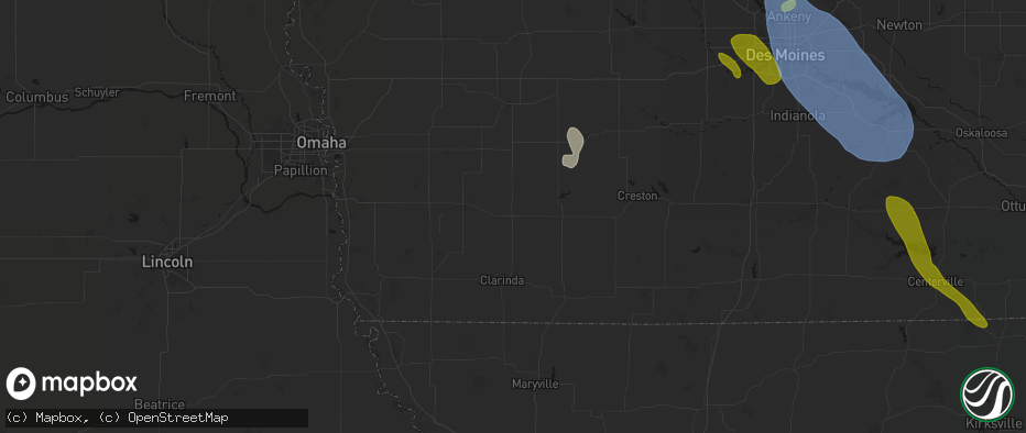 Hail map in Villisca, IA on July 20, 2026