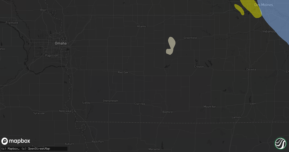 Hail map in Villisca, IA on July 20, 2026
