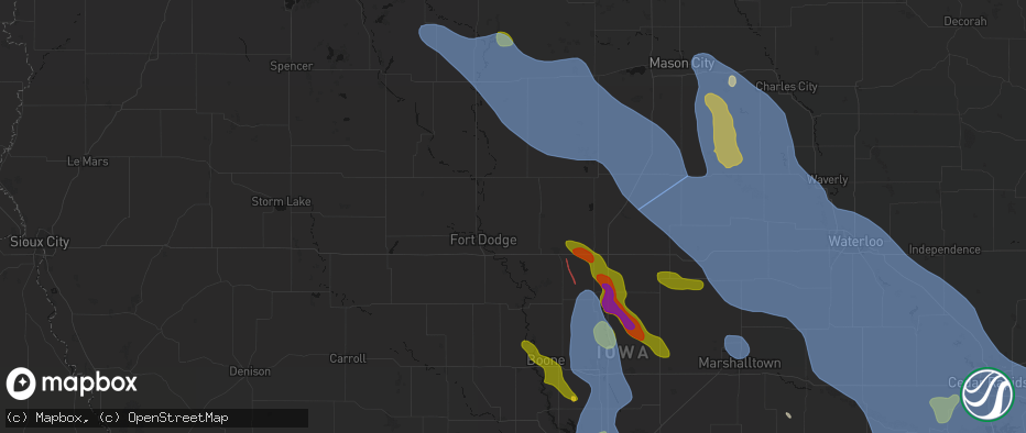 Hail map in Vincent, IA on July 20, 2026