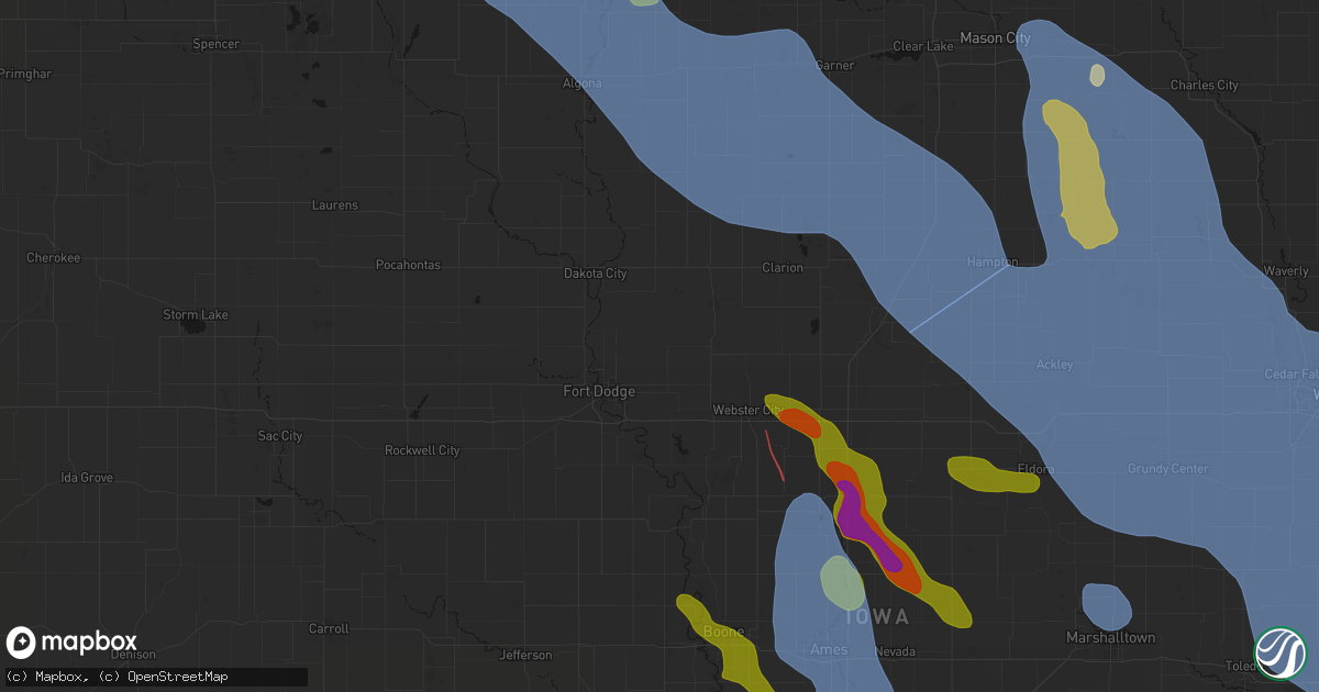 Hail map in Vincent, IA on July 20, 2026