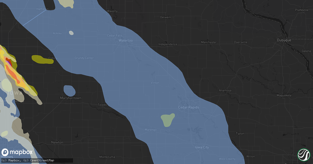 Hail map in Vinton, IA on July 20, 2026
