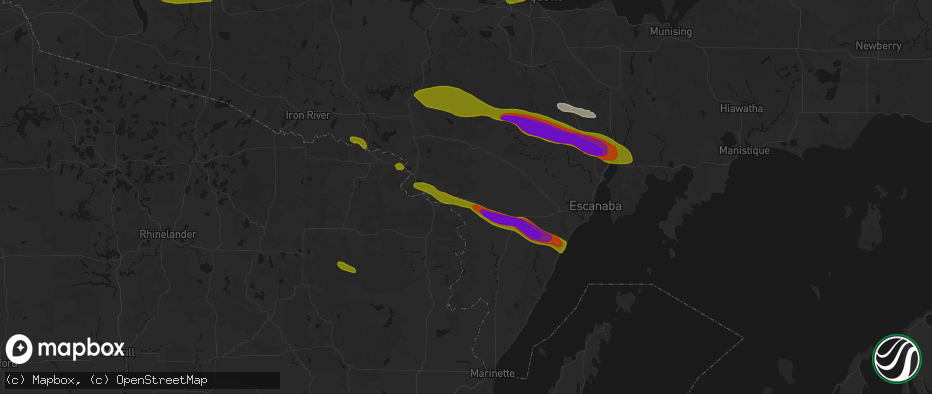 Hail map in Vulcan, MI on July 20, 2026