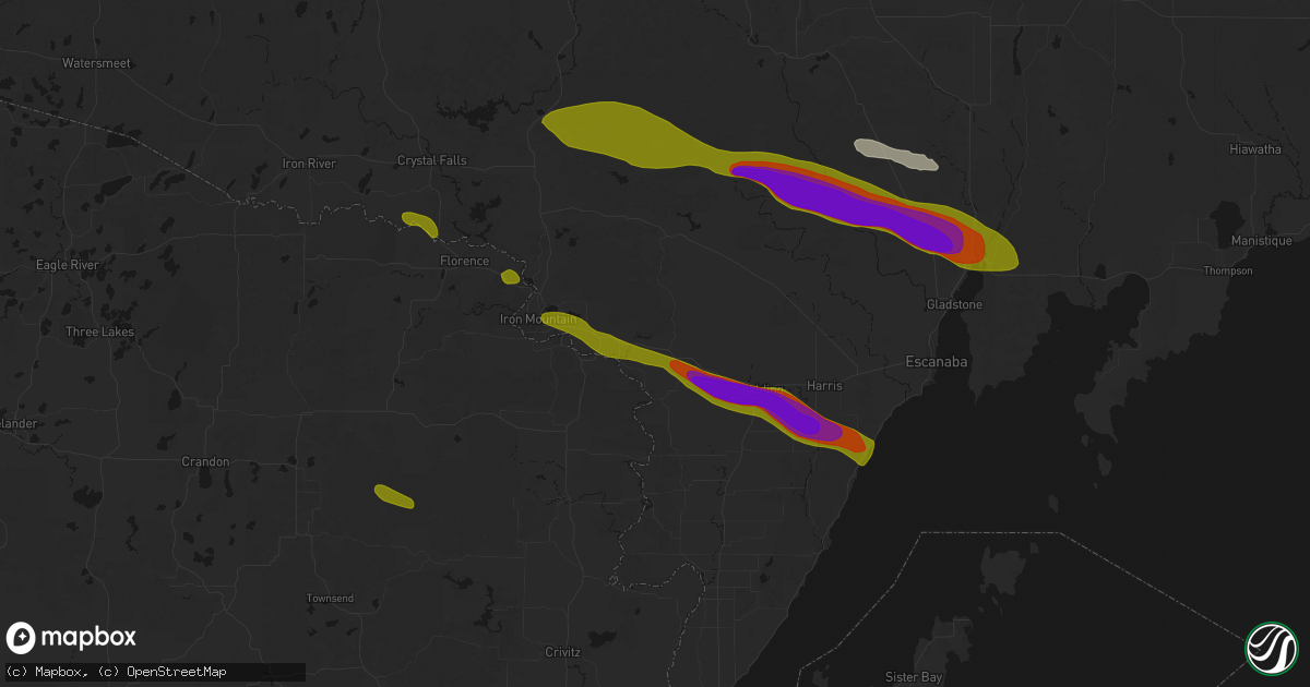 Hail map in Vulcan, MI on July 20, 2026