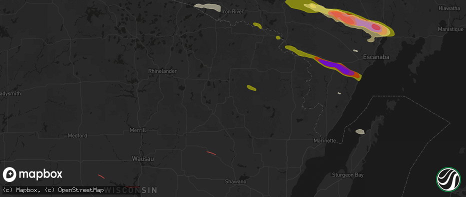 Hail map in Wabeno, WI on July 20, 2026