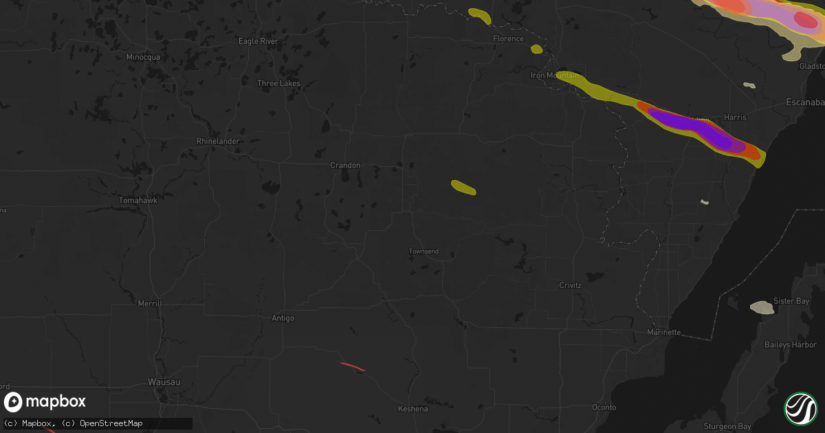 Hail map in Wabeno, WI on July 20, 2026
