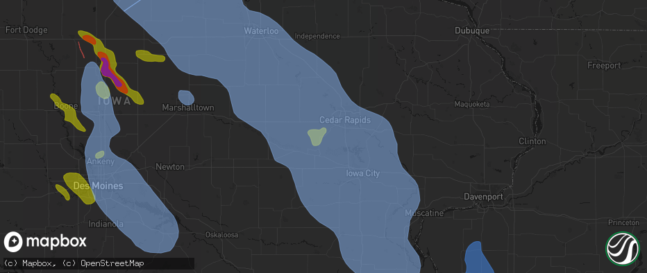 Hail map in Walford, IA on July 20, 2026