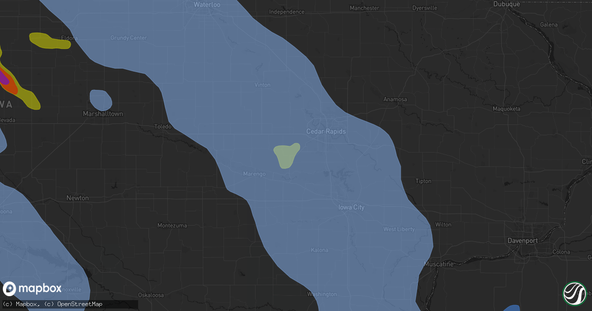 Hail map in Walford, IA on July 20, 2026