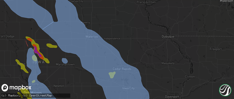 Hail map in Walker, IA on July 20, 2026