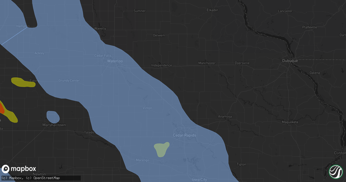 Hail map in Walker, IA on July 20, 2026