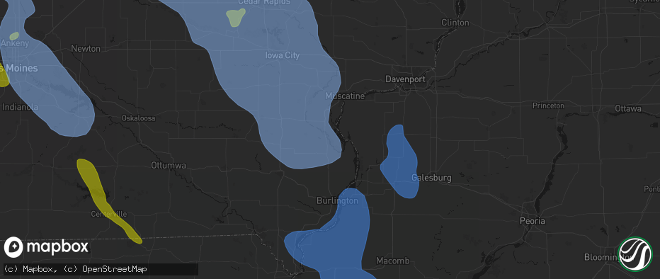 Hail map in Wapello, IA on July 20, 2026