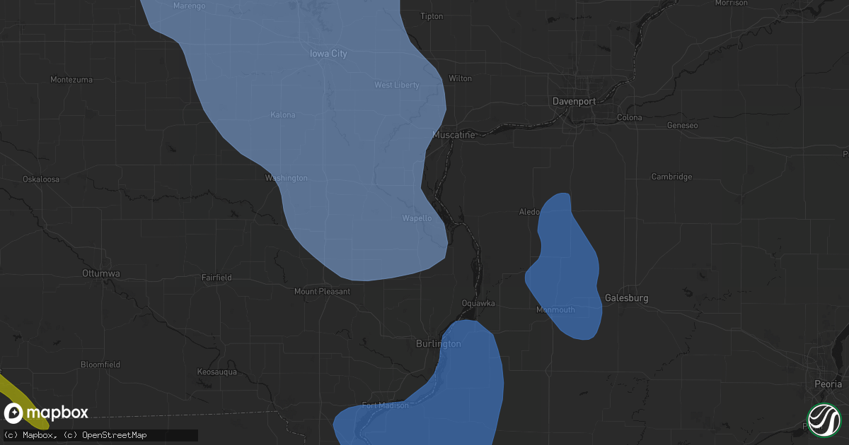 Hail map in Wapello, IA on July 20, 2026