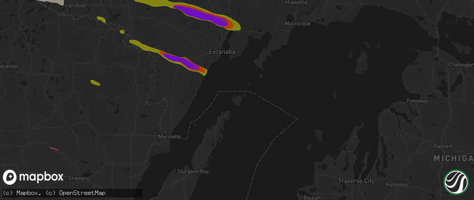 Hail map in Washington Island, WI on July 20, 2026