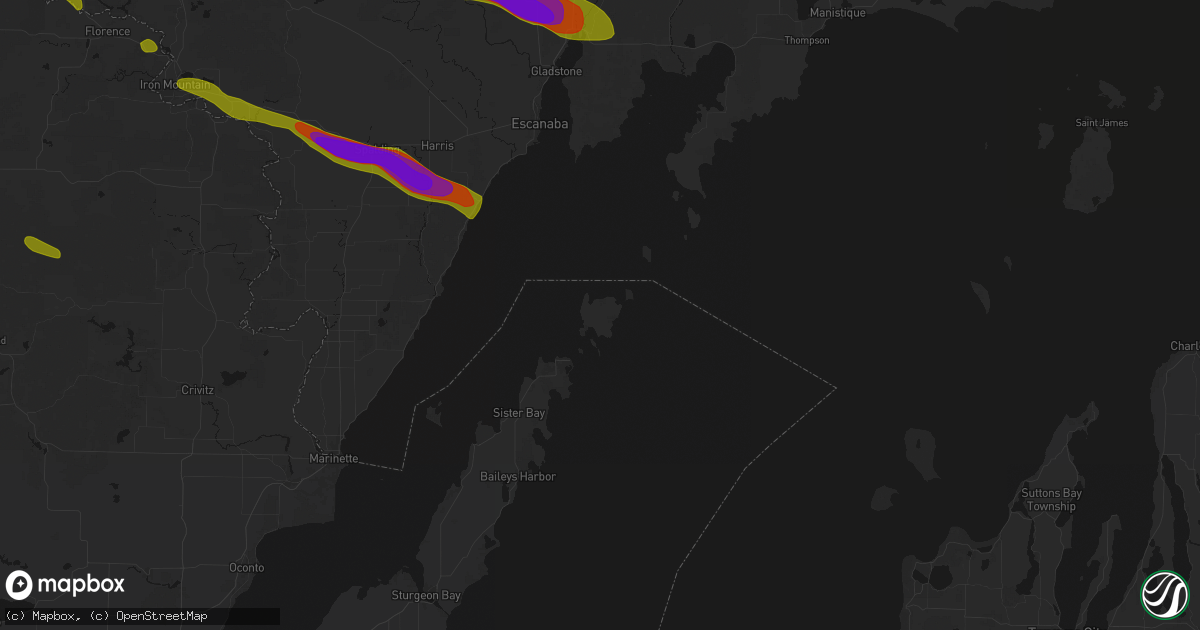 Hail map in Washington Island, WI on July 20, 2026