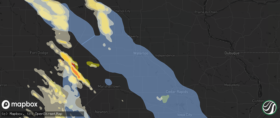 Hail map in Waterloo, IA on July 20, 2026