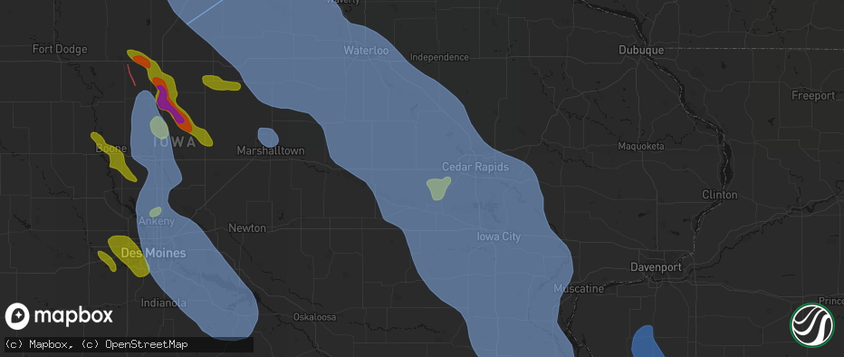 Hail map in Watkins, IA on July 20, 2026