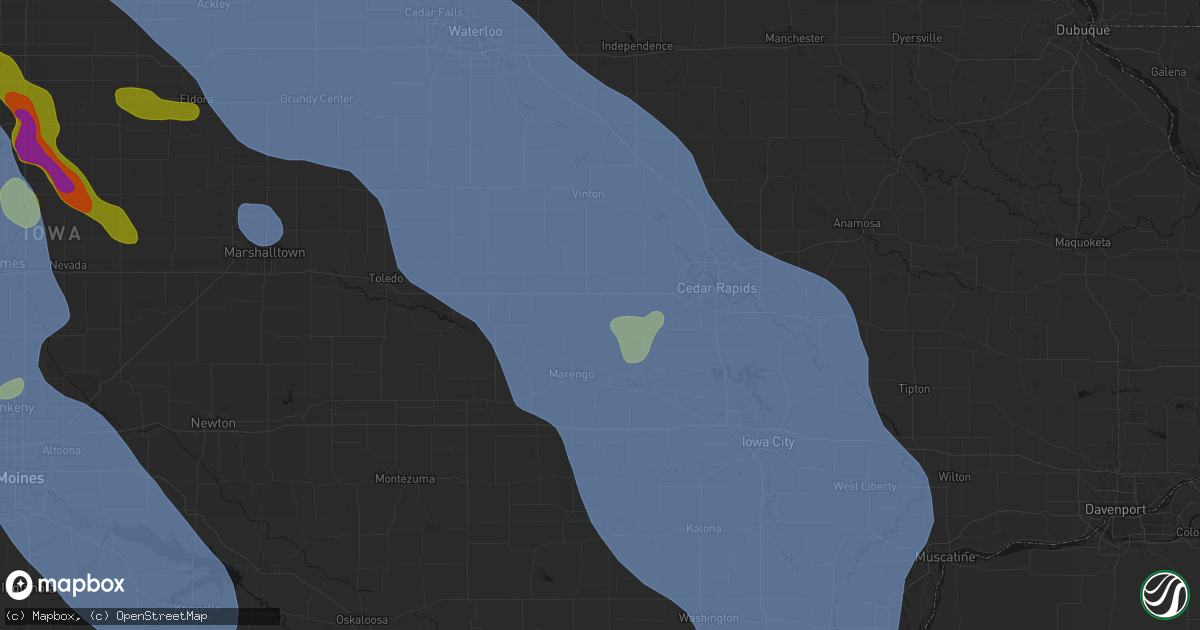 Hail map in Watkins, IA on July 20, 2026