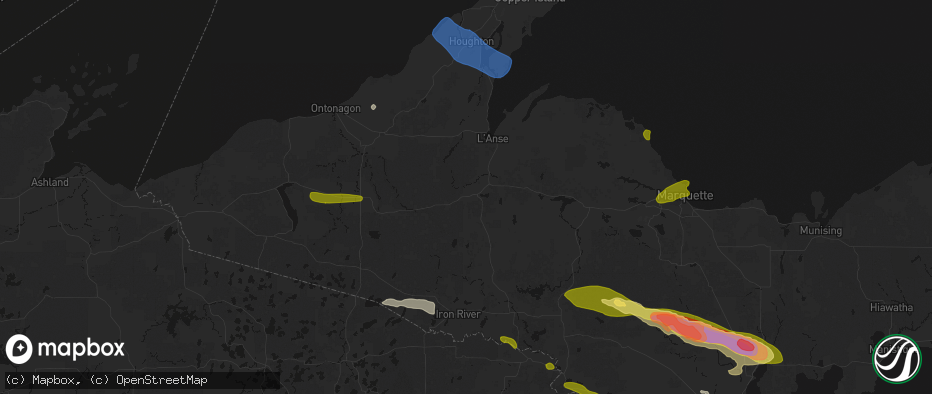 Hail map in Watton, MI on July 20, 2026