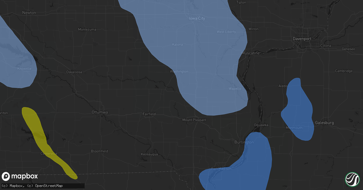 Hail map in Wayland, IA on July 20, 2026