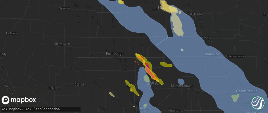 Hail map in Webster City, IA on July 20, 2026