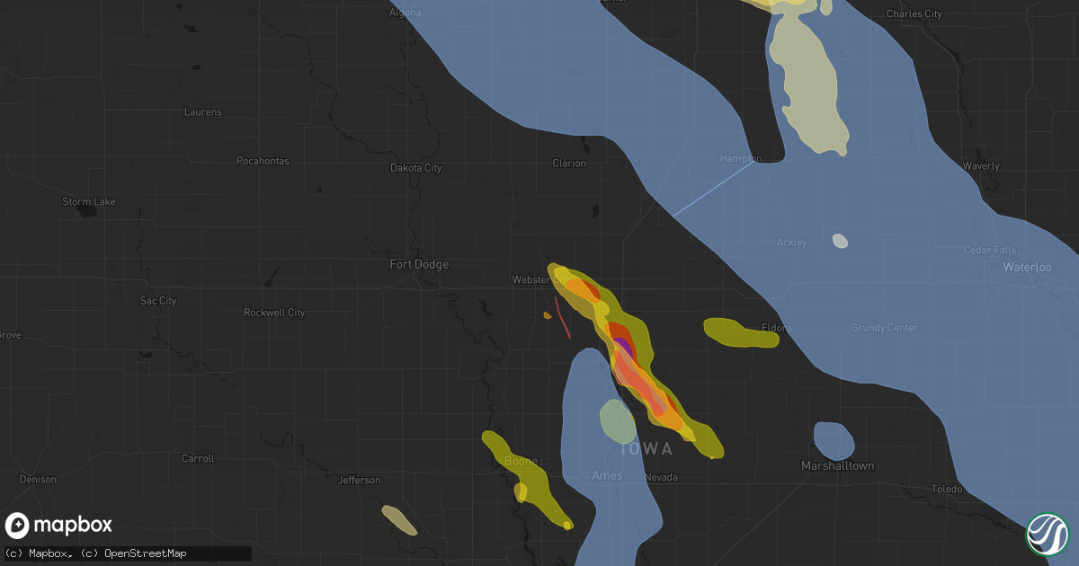 Hail map in Webster City, IA on July 20, 2026