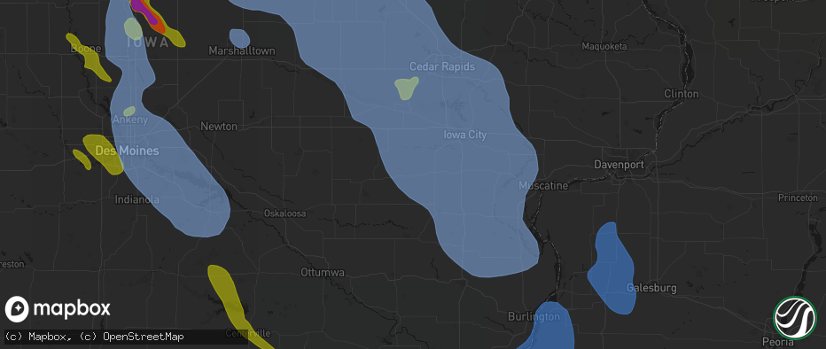 Hail map in Wellman, IA on July 20, 2026