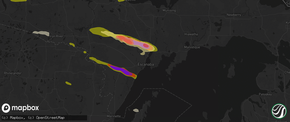 Hail map in Wells, MI on July 20, 2026