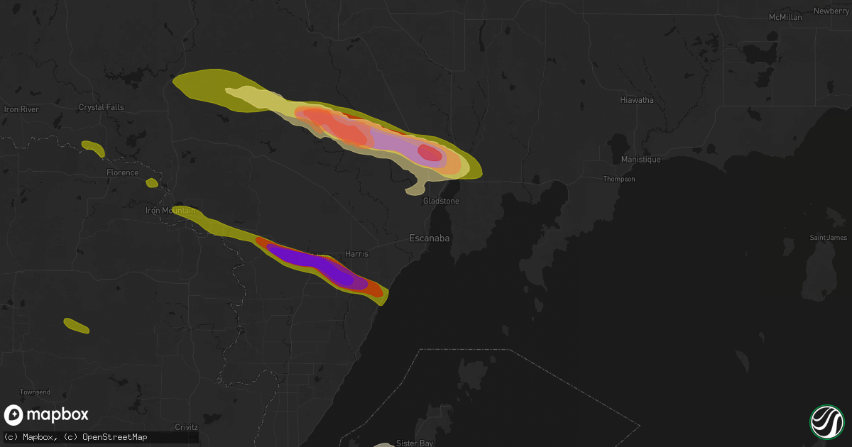 Hail map in Wells, MI on July 20, 2026