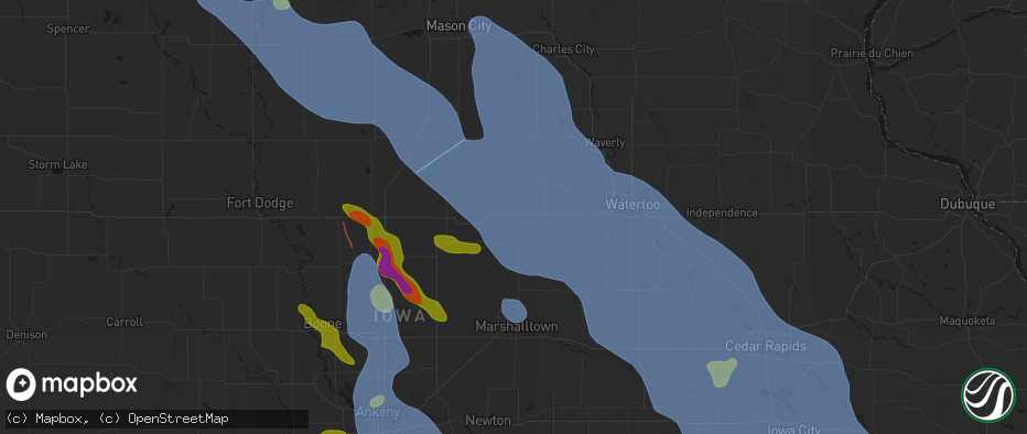 Hail map in Wellsburg, IA on July 20, 2026