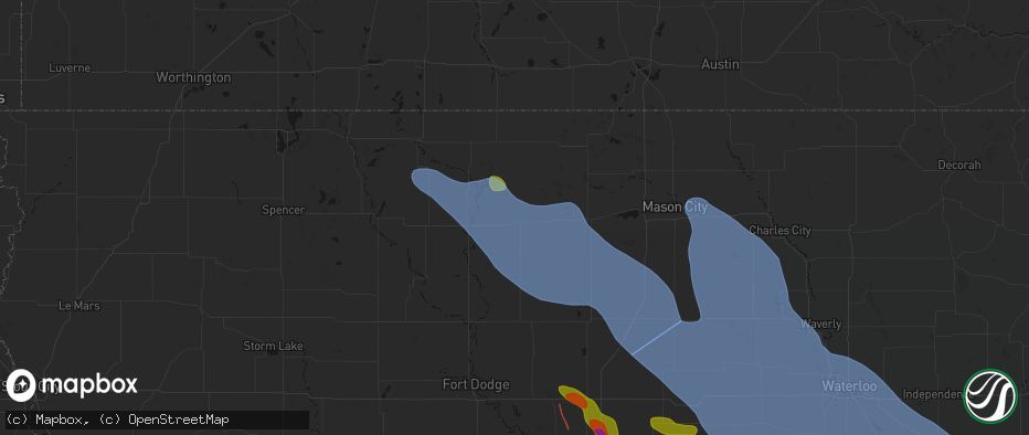 Hail map in Wesley, IA on July 20, 2026