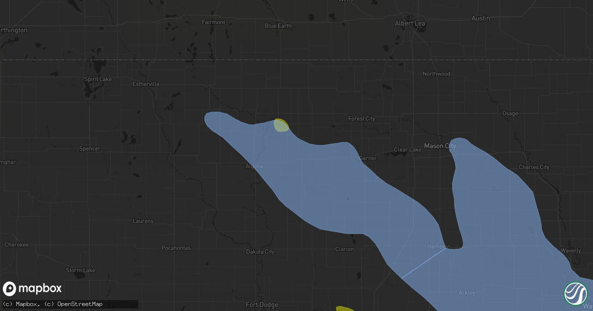 Hail map in Wesley, IA on July 20, 2026