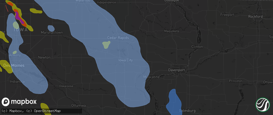 Hail map in West Branch, IA on July 20, 2026