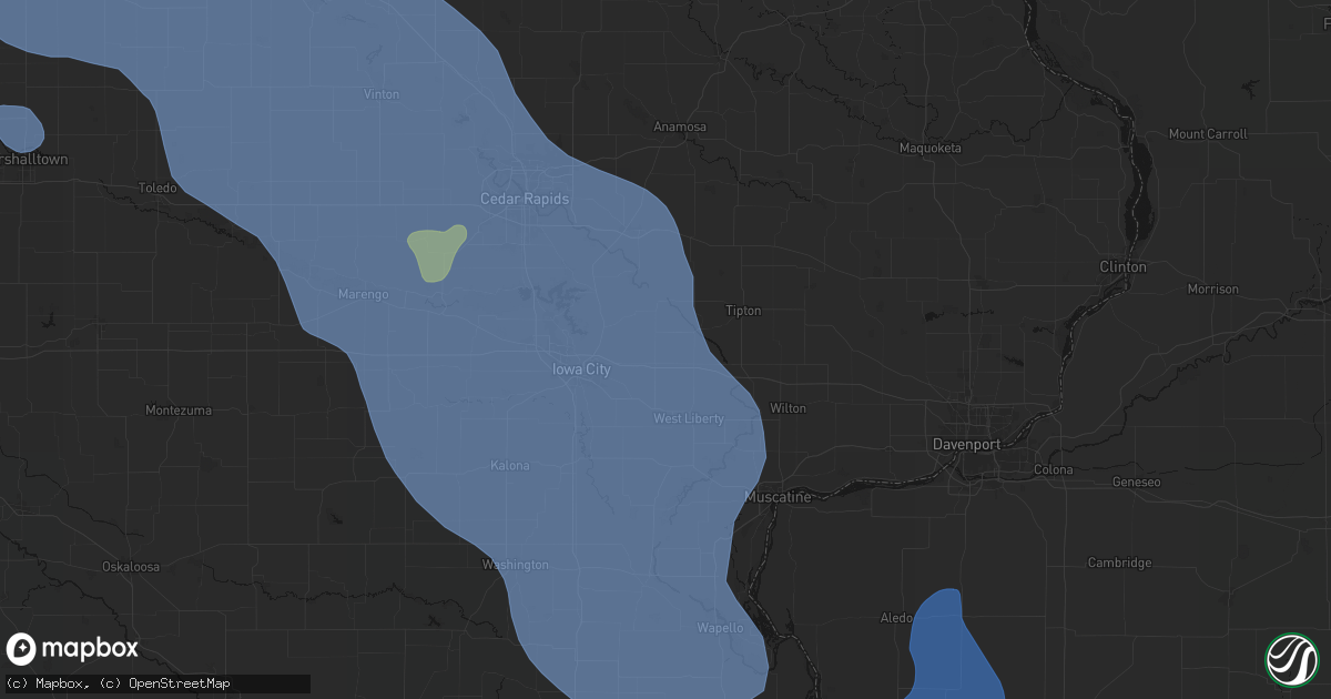 Hail map in West Branch, IA on July 20, 2026