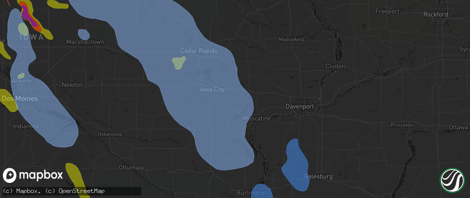 Hail map in West Liberty, IA on July 20, 2026