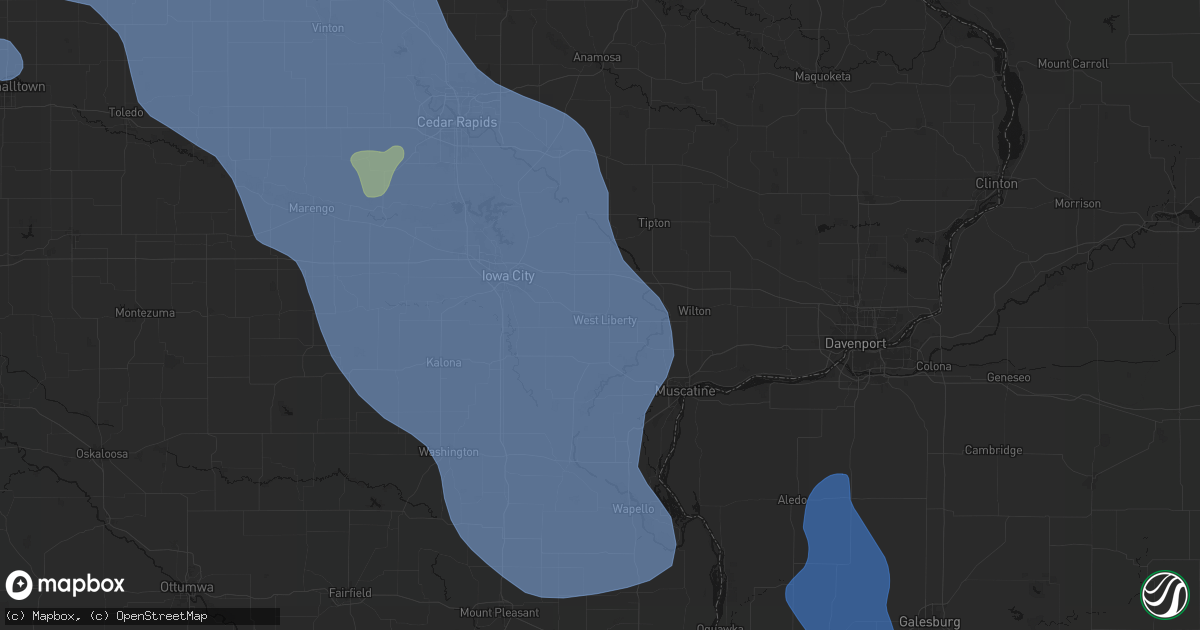 Hail map in West Liberty, IA on July 20, 2026