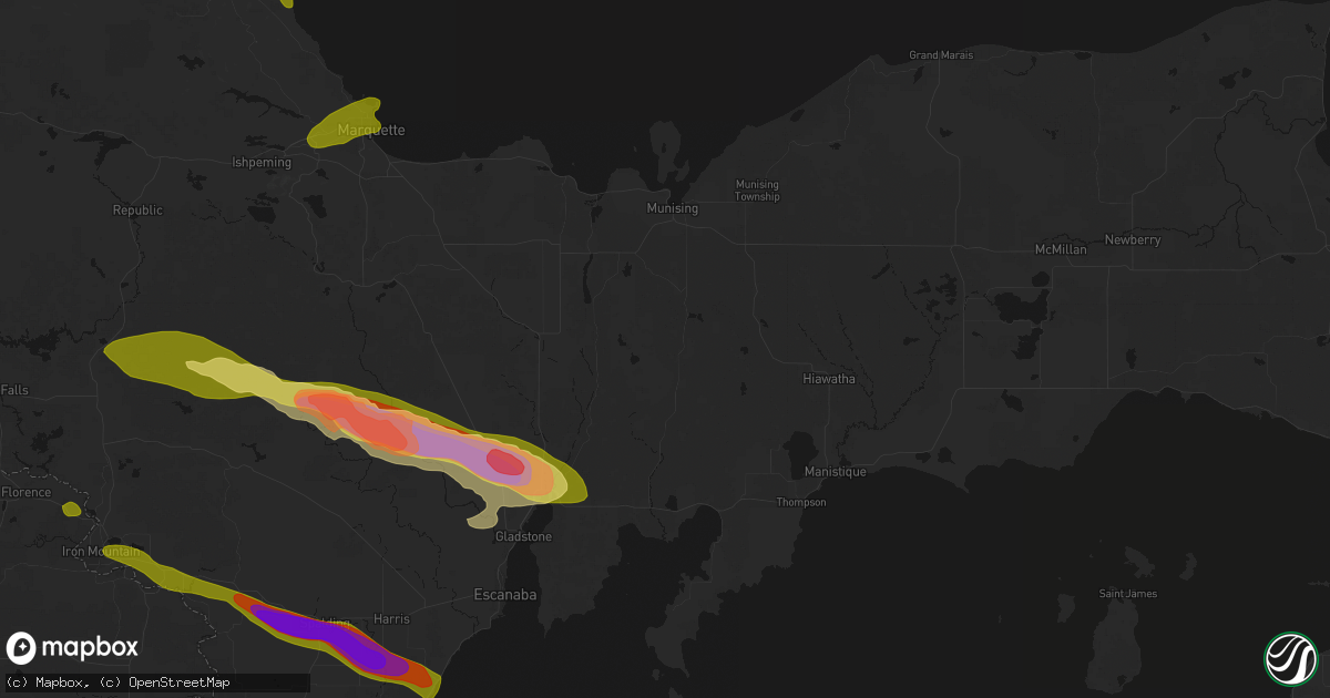 Hail map in Wetmore, MI on July 20, 2026