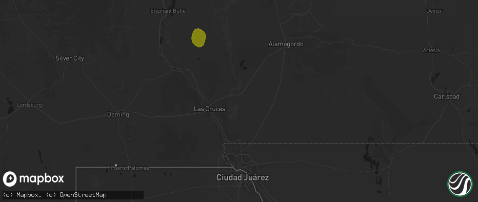 Hail map in White Sands Missile Range, NM on July 20, 2026