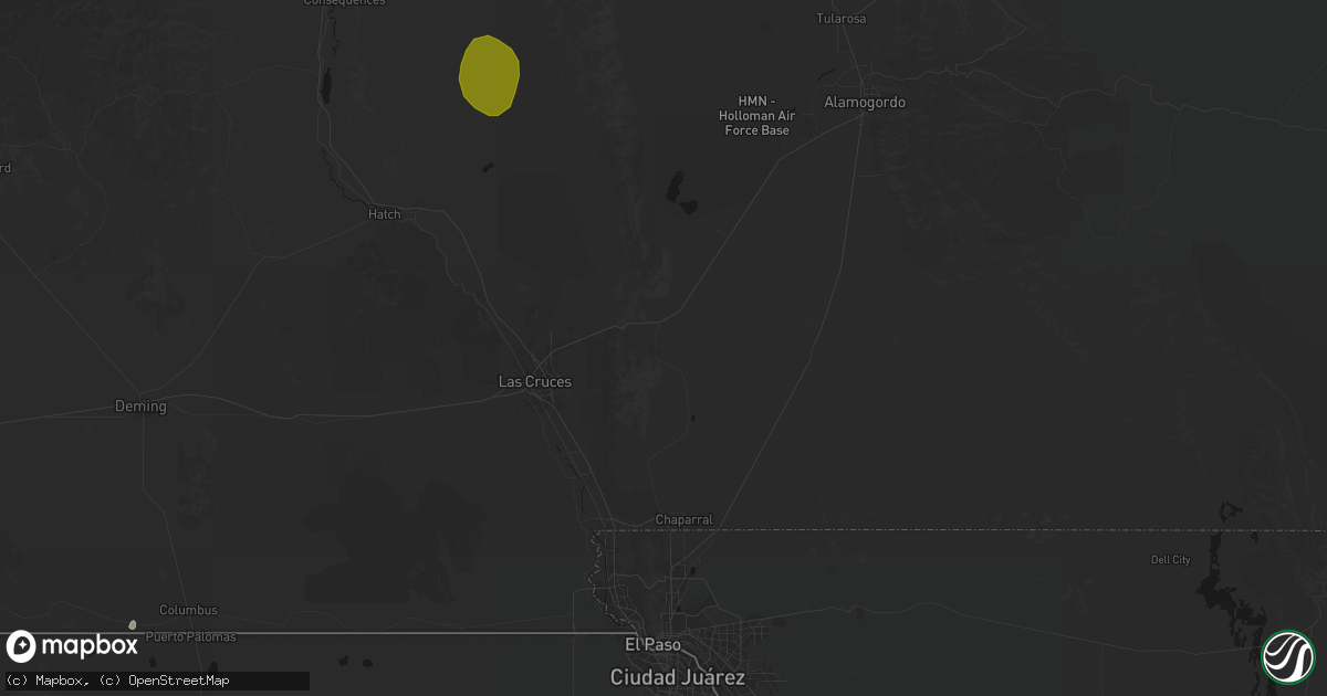 Hail map in White Sands Missile Range, NM on July 20, 2026