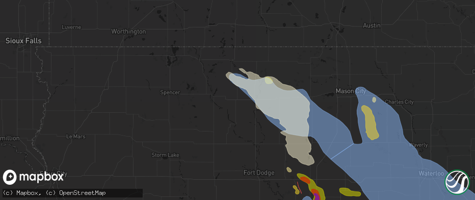 Hail map in Whittemore, IA on July 20, 2026