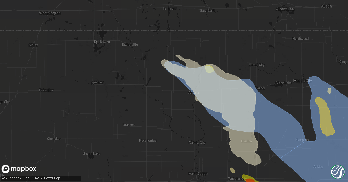 Hail map in Whittemore, IA on July 20, 2026