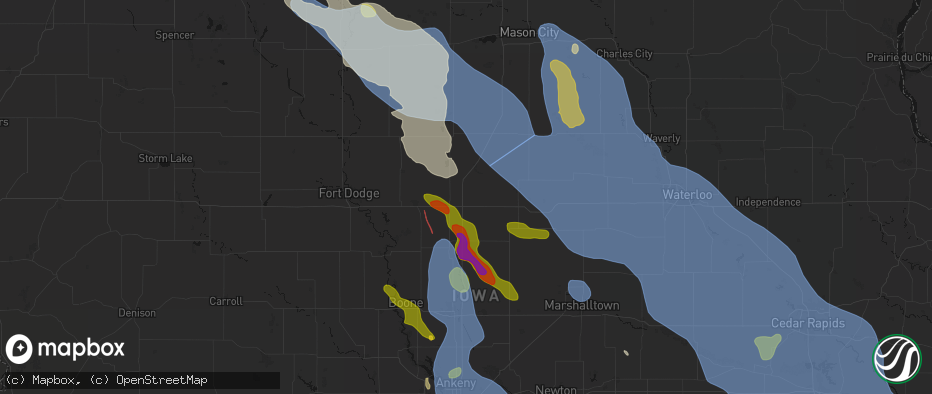 Hail map in Williams, IA on July 20, 2026