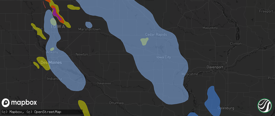 Hail map in Williamsburg, IA on July 20, 2026