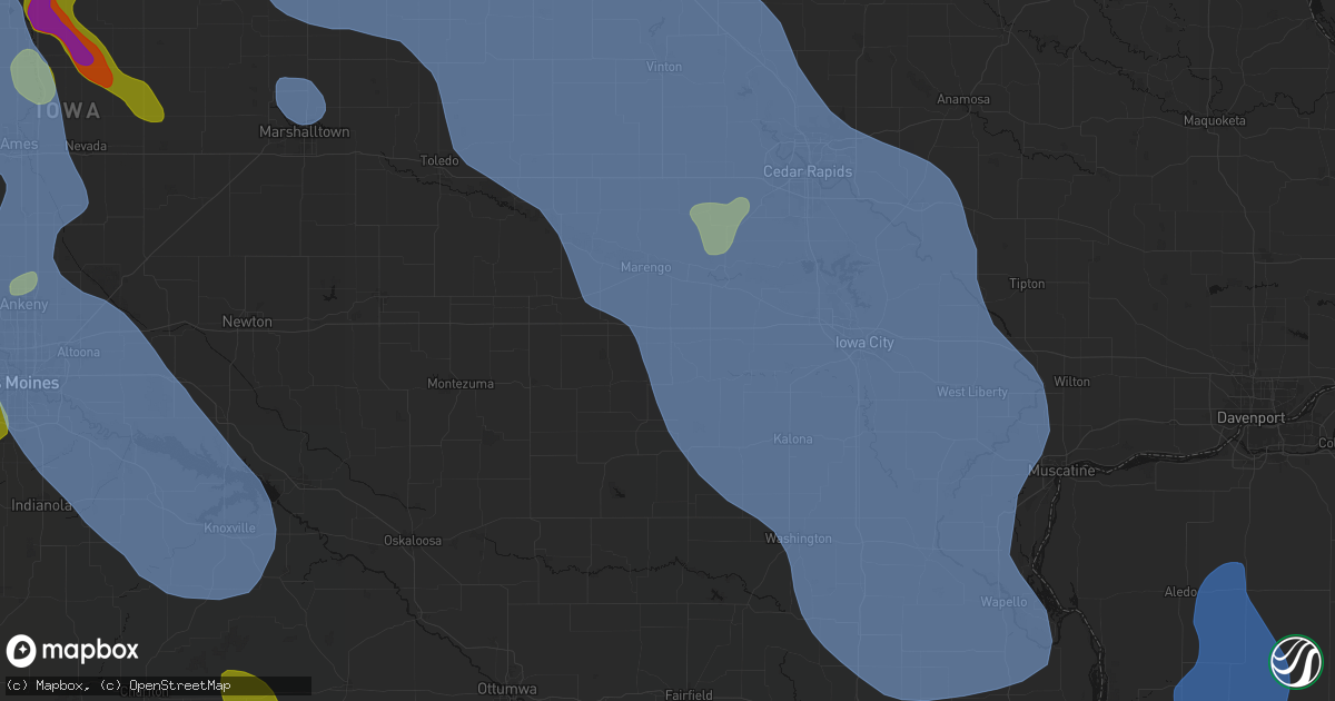 Hail map in Williamsburg, IA on July 20, 2026