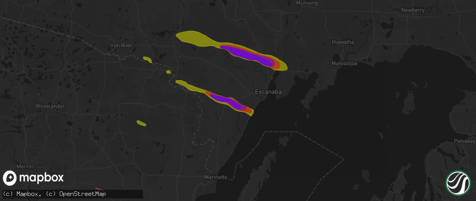 Hail map in Wilson, MI on July 20, 2026