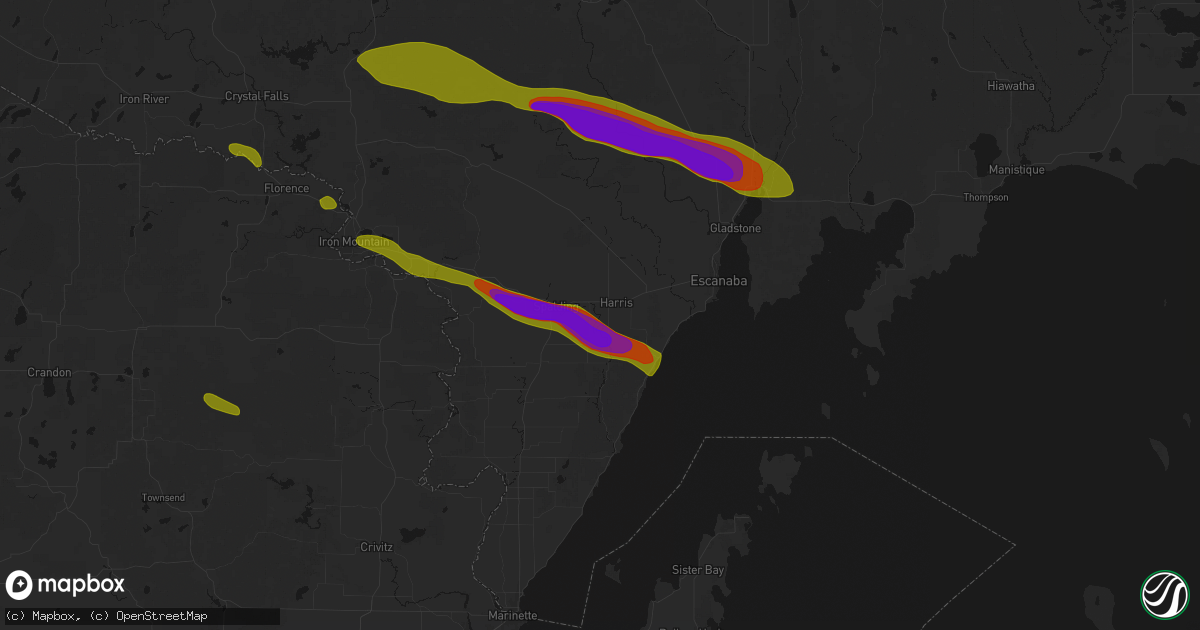 Hail map in Wilson, MI on July 20, 2026