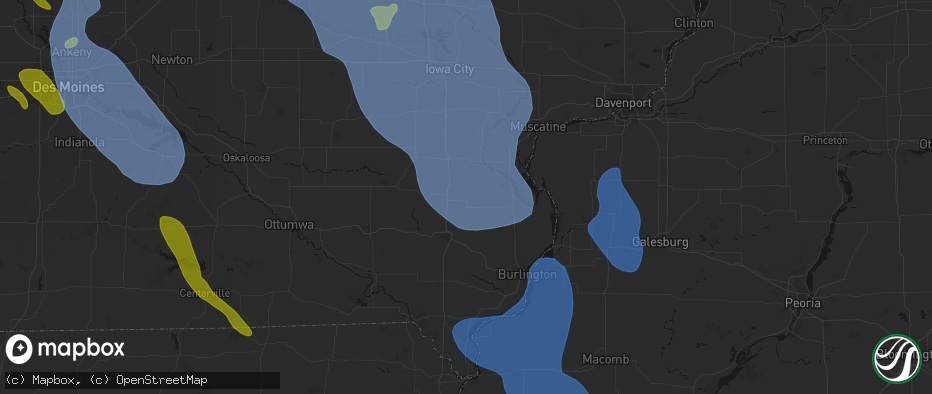 Hail map in Winfield, IA on July 20, 2026