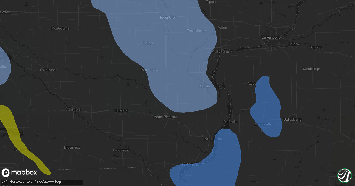 Hail map in Winfield, IA on July 20, 2026
