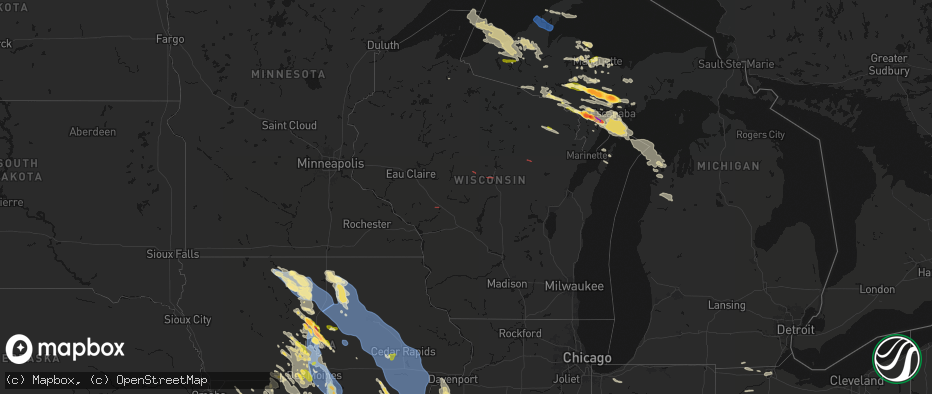 Hail map in Wisconsin on July 20, 2026