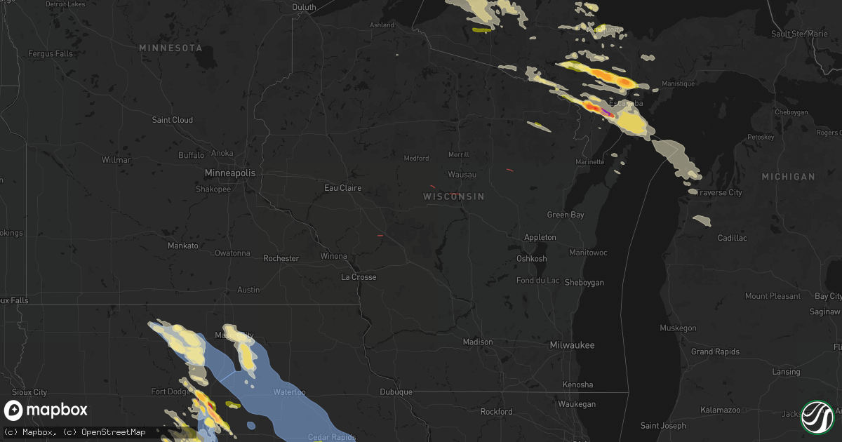 Hail map in Wisconsin on July 20, 2026
